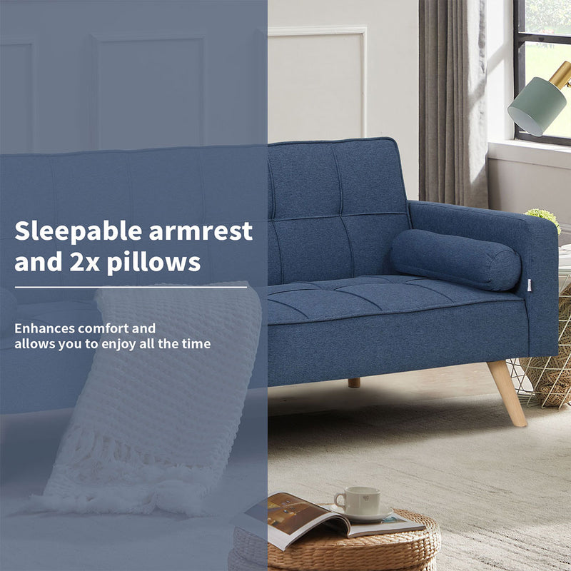 Familand 3 Seater Convertible Futon Sofa Bed Blue