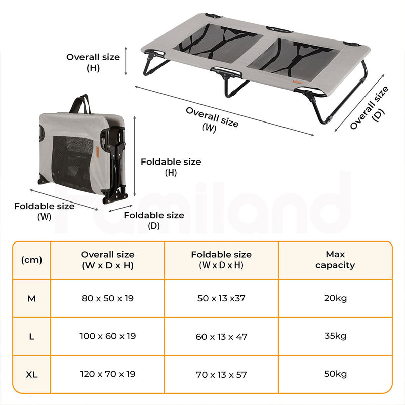 Tedi's Foldable Pet Elevated Dog Bed in Grey