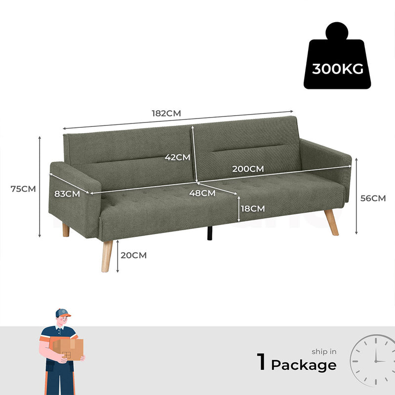 Familand 3 Seater Convertible Sofa Bed in Green