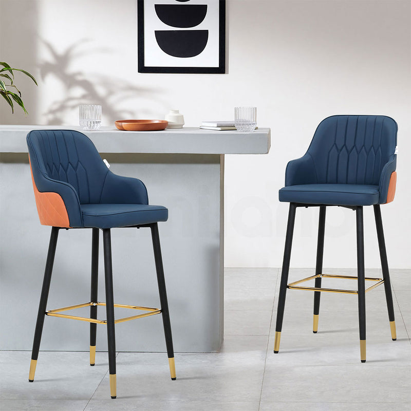 Familand Faux Leather Bar Stools Set Of 2 in Navy