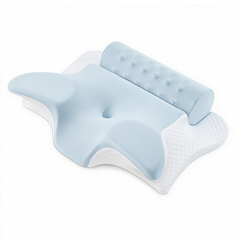 Familand Memory Foam Cervical Neck Pillow in Blue & White