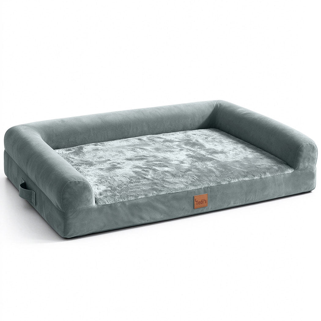 Tedi's 105cm Orthopedic Dog Bed Memory Foam Beds Removable Washable Cover Grey