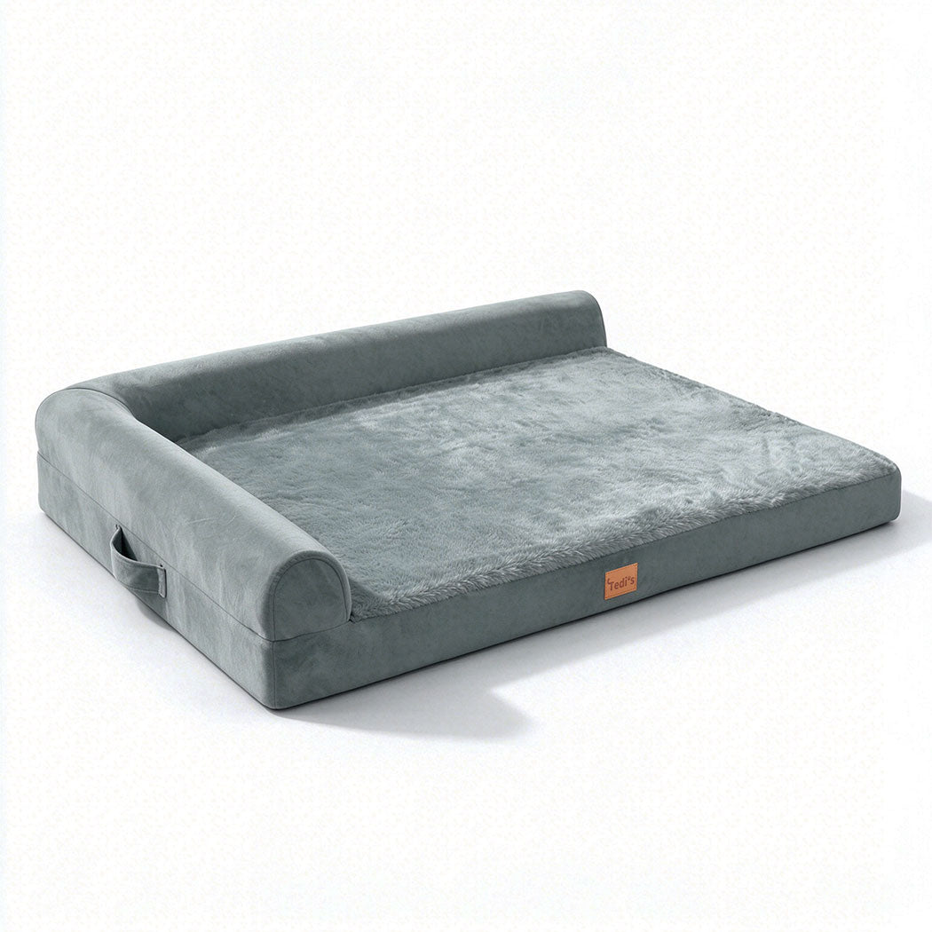 Tedi's Orthopedic Dog Bed Memory Foam Beds Removable Washable Cover Grey