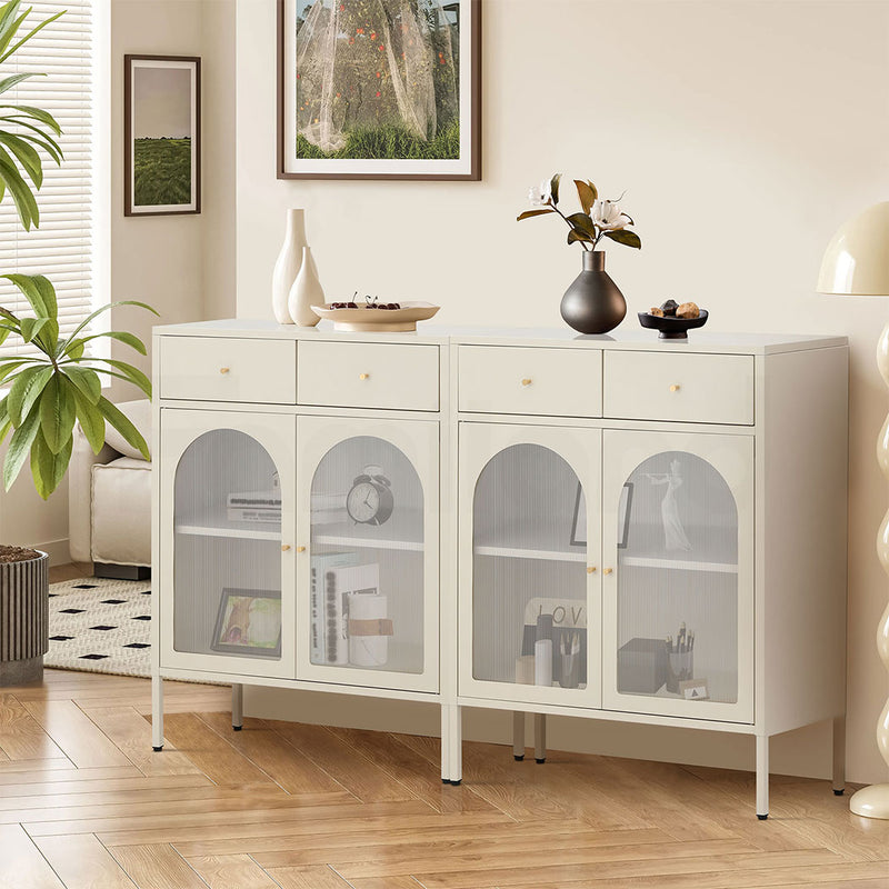 Familand Steel Buffet Sideboard with 2x Storage Drawers in Cream