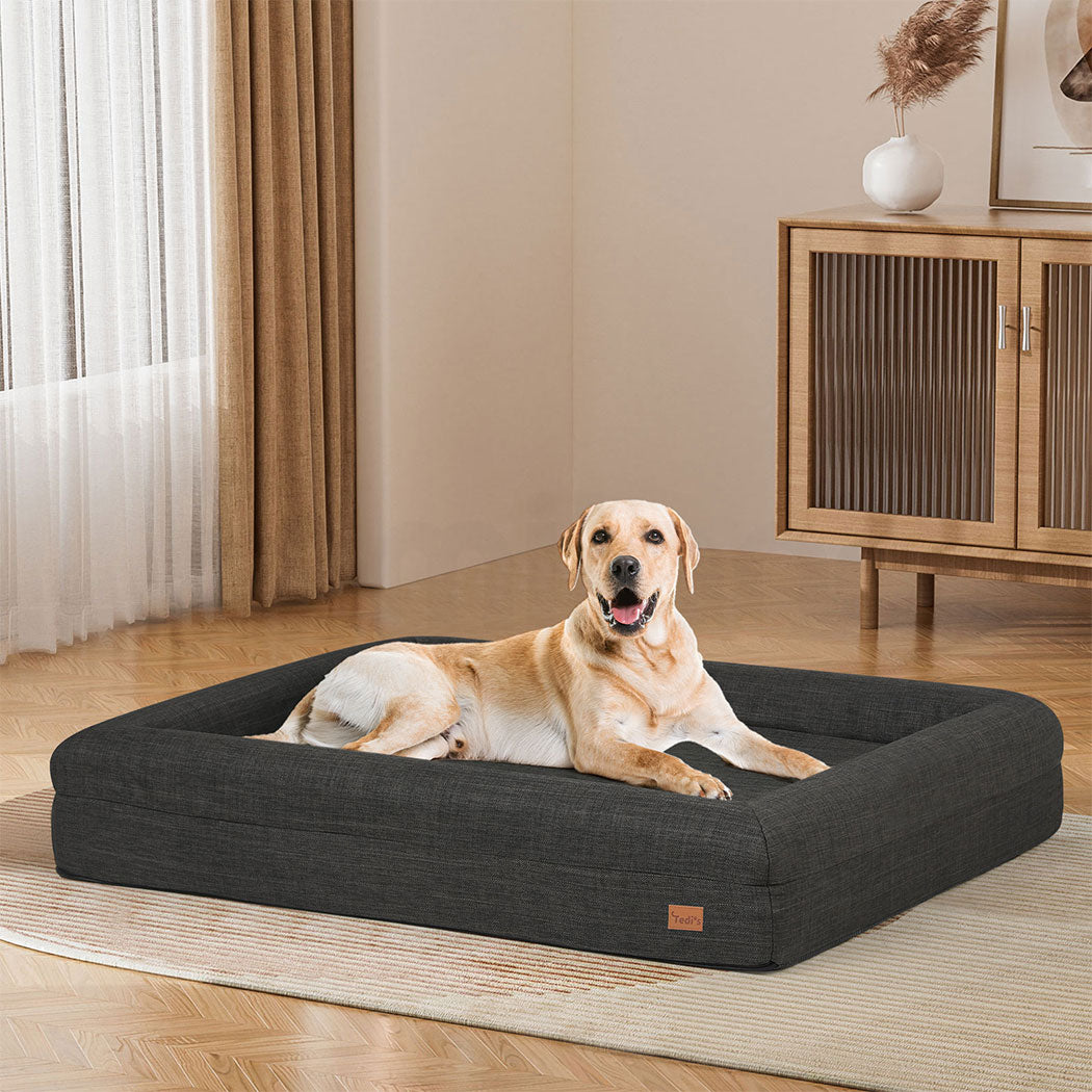 Tedi’s Linen Orthopedic Dog Bed in Dark Grey