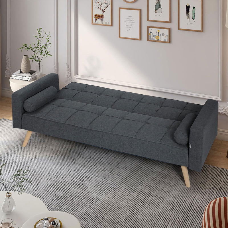 Familand 3 Seater Convertible Futon Sofa Bed, Linen Loveseat Sofa,Grey