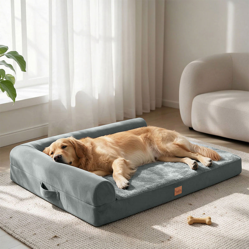 Tedi's Orthopedic Dog Bed Memory Foam Beds Removable Washable Cover Grey