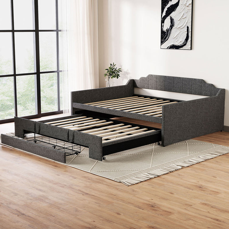 Familand Queen Size Daybed with Trundle Bed & Storage Drawer in Grey
