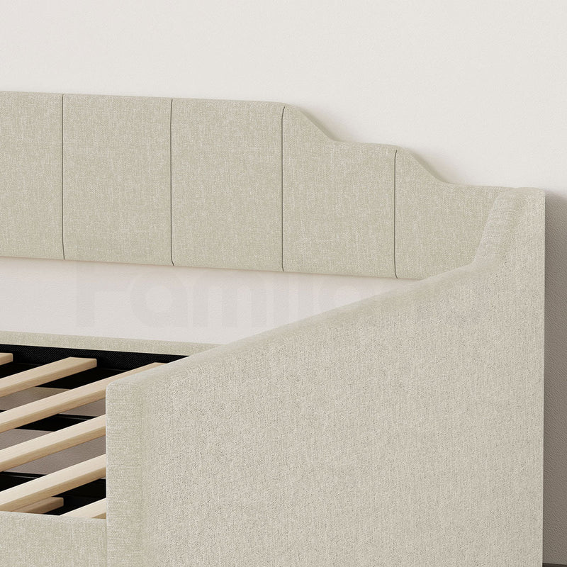 Familand Queen Size Daybed with Trundle Bed & Storage Drawer in Cream