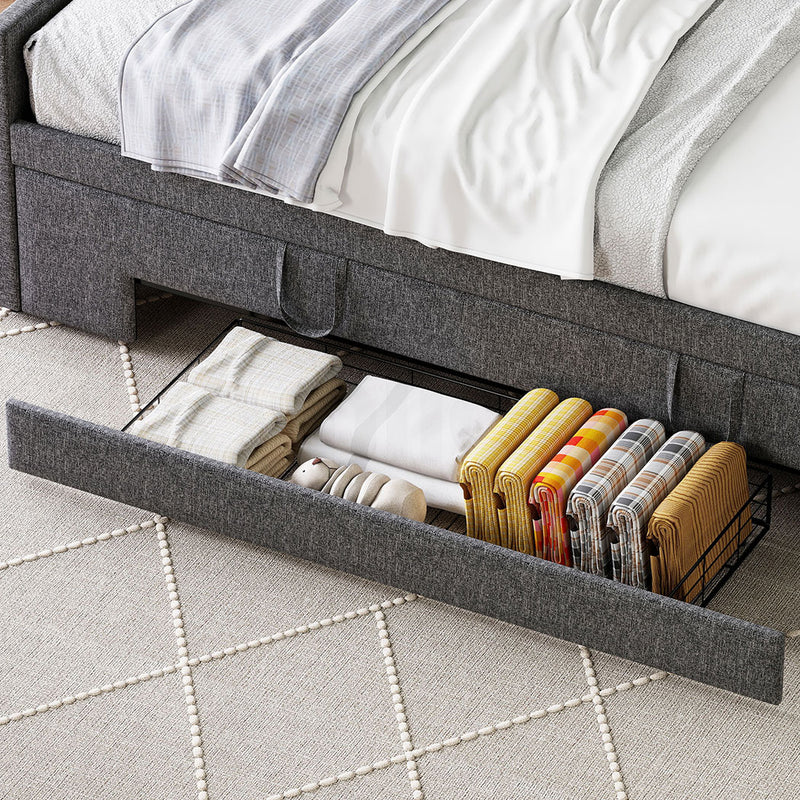 Familand Queen Size Daybed with Trundle Bed & Storage Drawer in Grey