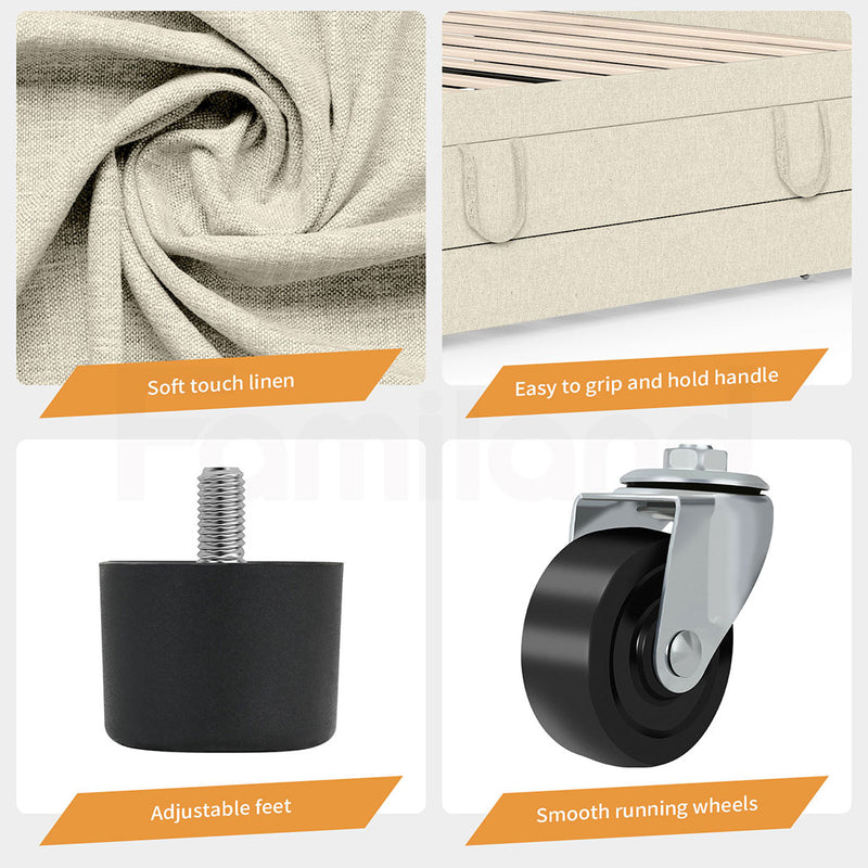 Familand Queen Size Daybed with Trundle Bed & Storage Drawer in Cream