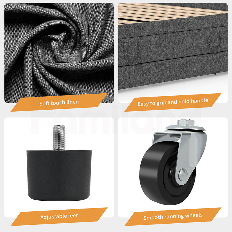 Familand Queen Size Daybed with Trundle Bed & Storage Drawer in Grey