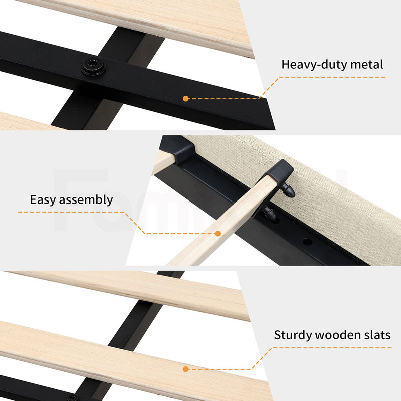 Familand Queen Size Daybed with Trundle Bed & Storage Drawer in Cream