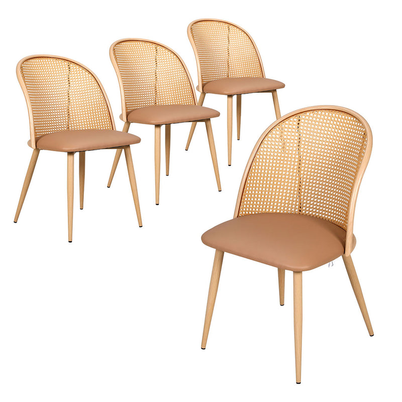 Familand Faux Leather Dining Chairs Set Of 4 with Rattan Back in Cream