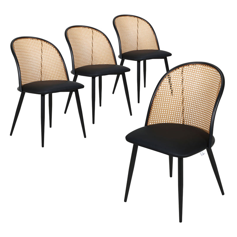 Familand Faux Leather Dining Chairs Set Of 4 with Rattan Back in Black