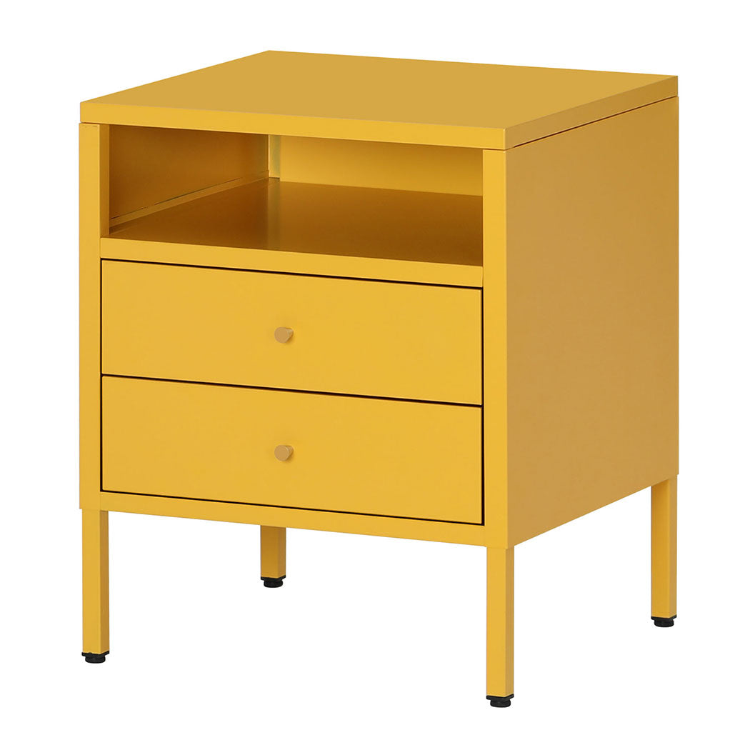 Familand Steel End Side Table Night Stand Bedside Tables with 2x Storage Drawers in Yellow