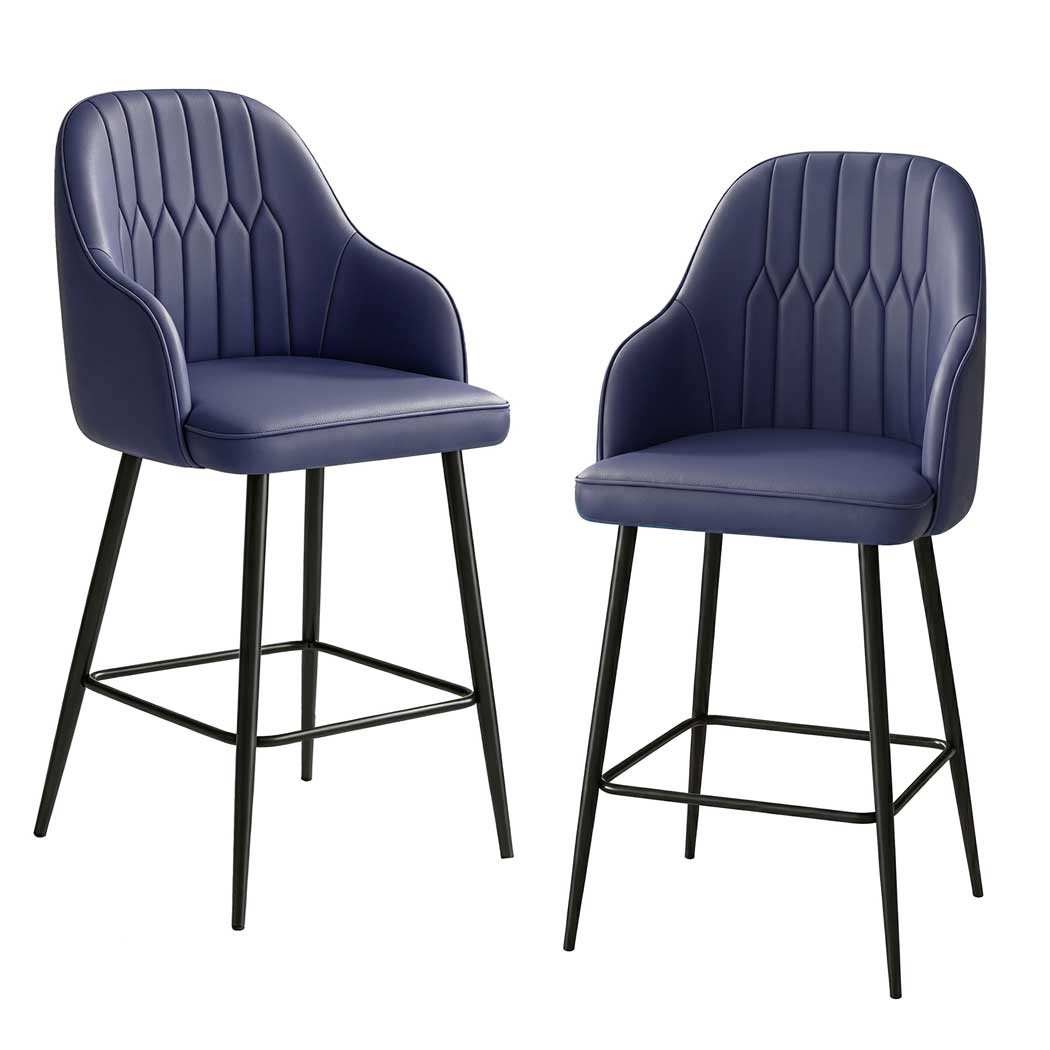 Familand Faux Leather Bar Stools Set of 2 in Navy with Backrest & Footrest