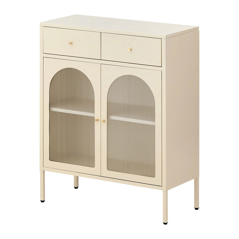 Familand Steel Buffet Sideboard with 2x Storage Drawers in Cream
