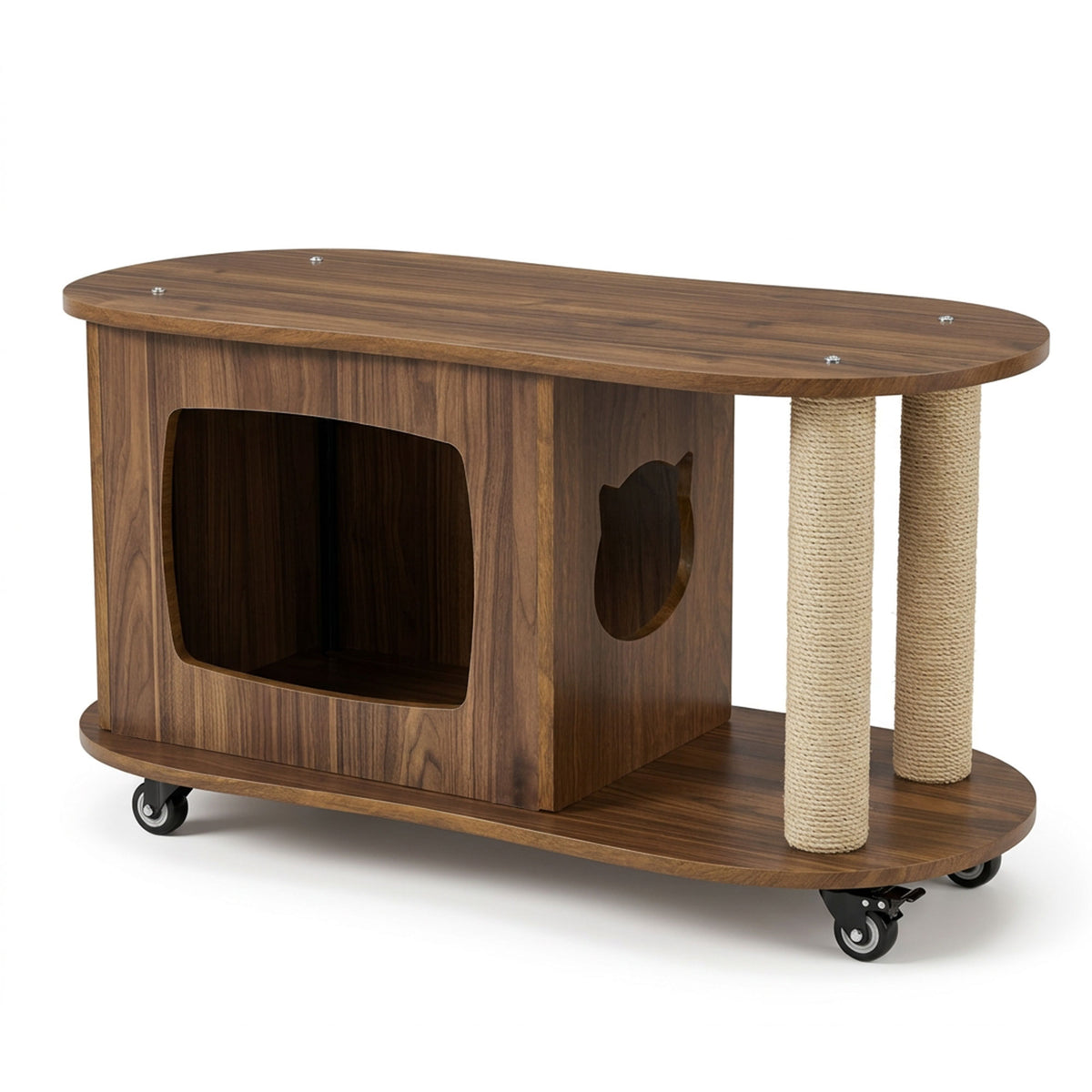 Familand Wood Coffee Table Side Tables For Living Room With Cat House & Cat Scratching Post
