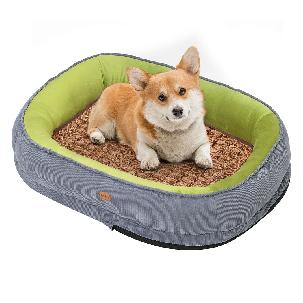 Tedi’s Orthopedic Dog Bed with Rattan Mat in Grey