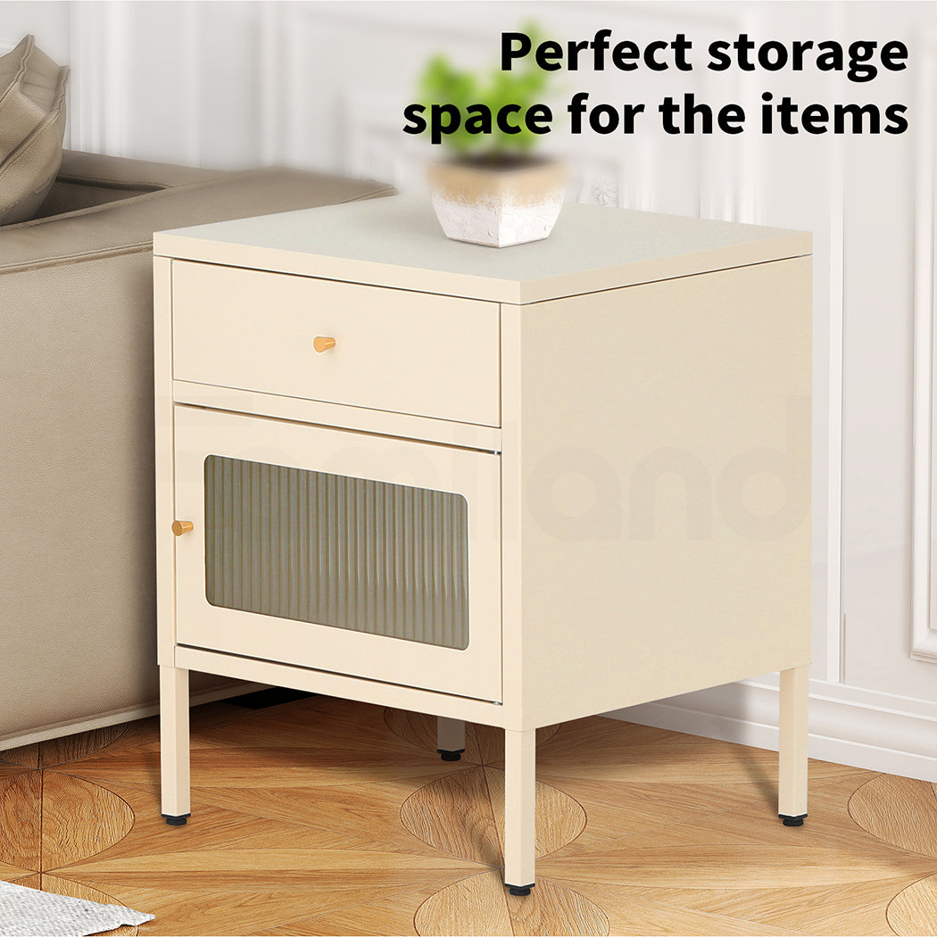 Familand Steel End Side Table Night Stand Bedside Tables in Cream