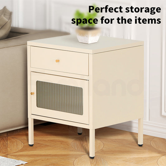 Familand Steel End Side Table Night Stand Bedside Tables in Cream