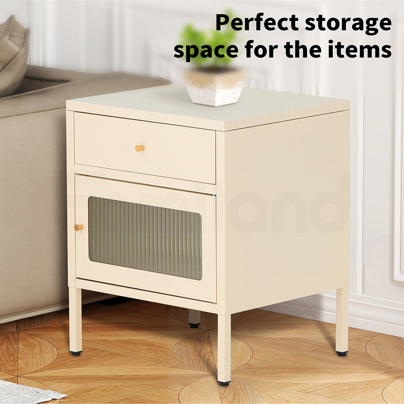 Familand Steel End Side Table Night Stand Bedside Tables in Cream