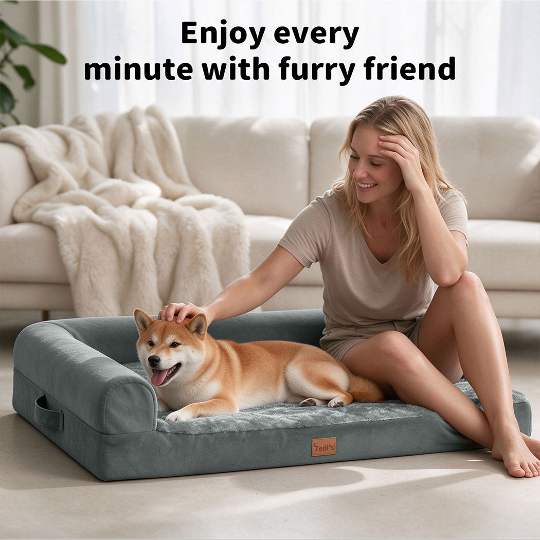 Tedi's Orthopedic Dog Bed Memory Foam Beds Removable Washable Cover Grey
