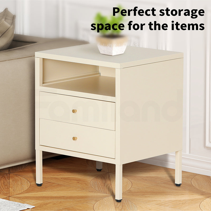 Familand Steel End Side Table Night Stand Bedside Tables with 2x Storage Drawers