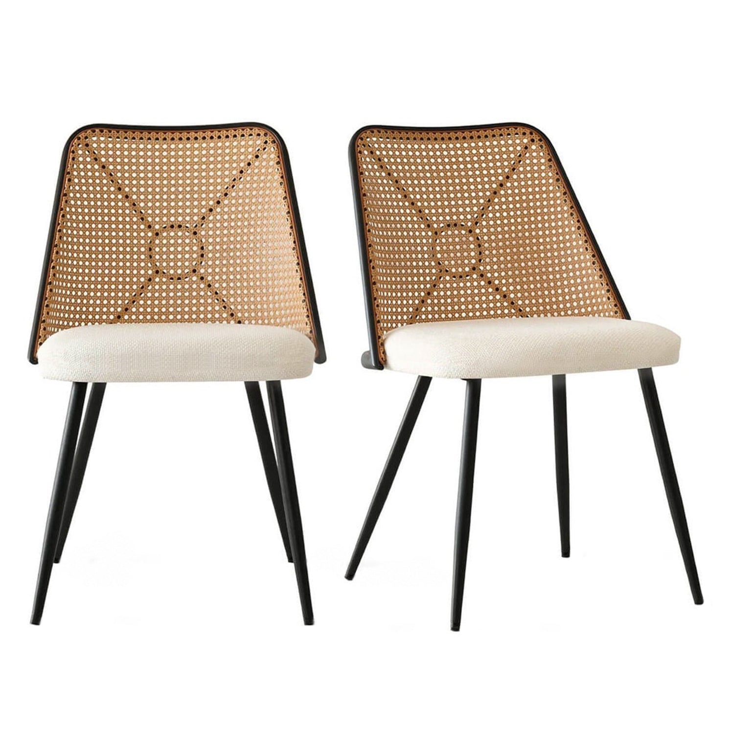 Familand Dining Chairs Set Of 2 Padded Seat Kitchen Living Room Chair With Rattan Back