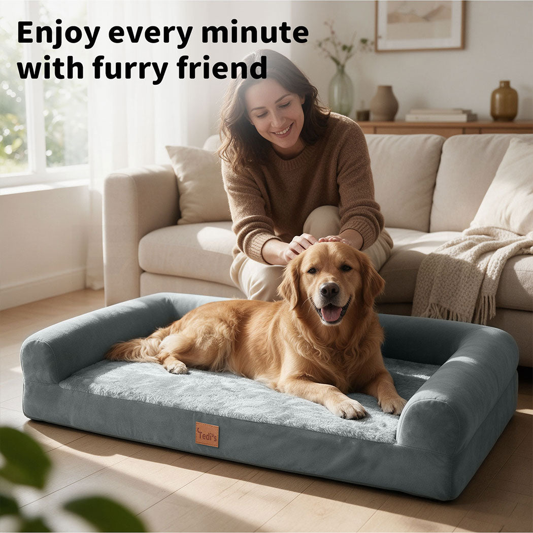Tedi's 105cm Orthopedic Dog Bed Memory Foam Beds Removable Washable Cover Grey