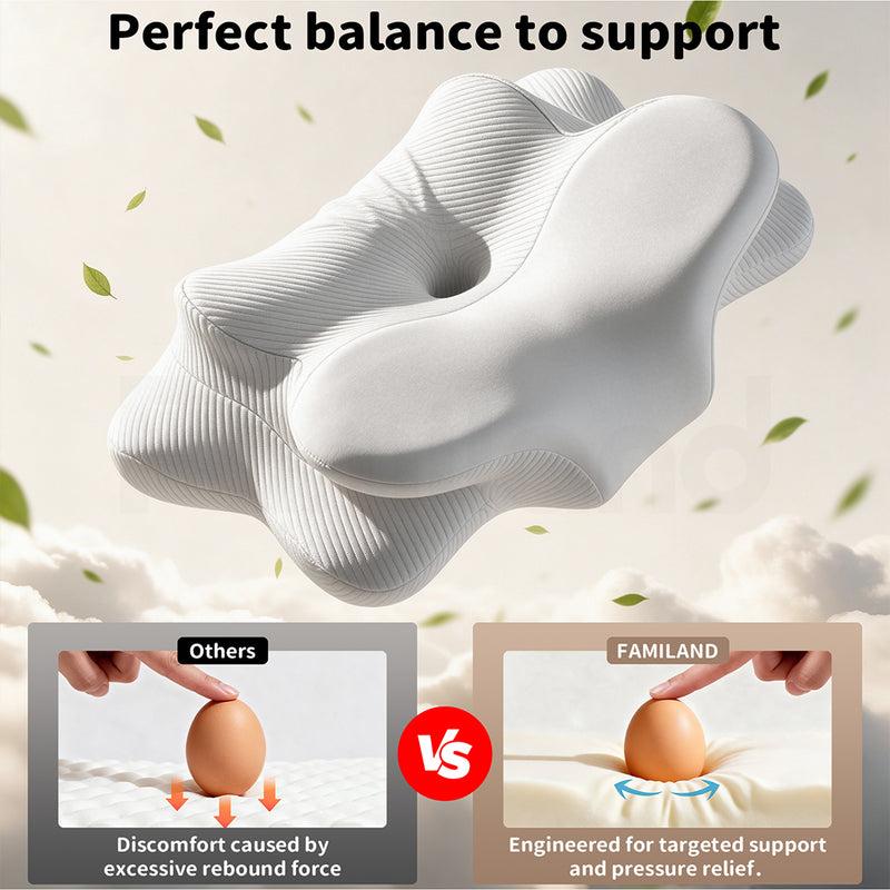 Familand Memory Foam Cervical Neck Pillow in White
