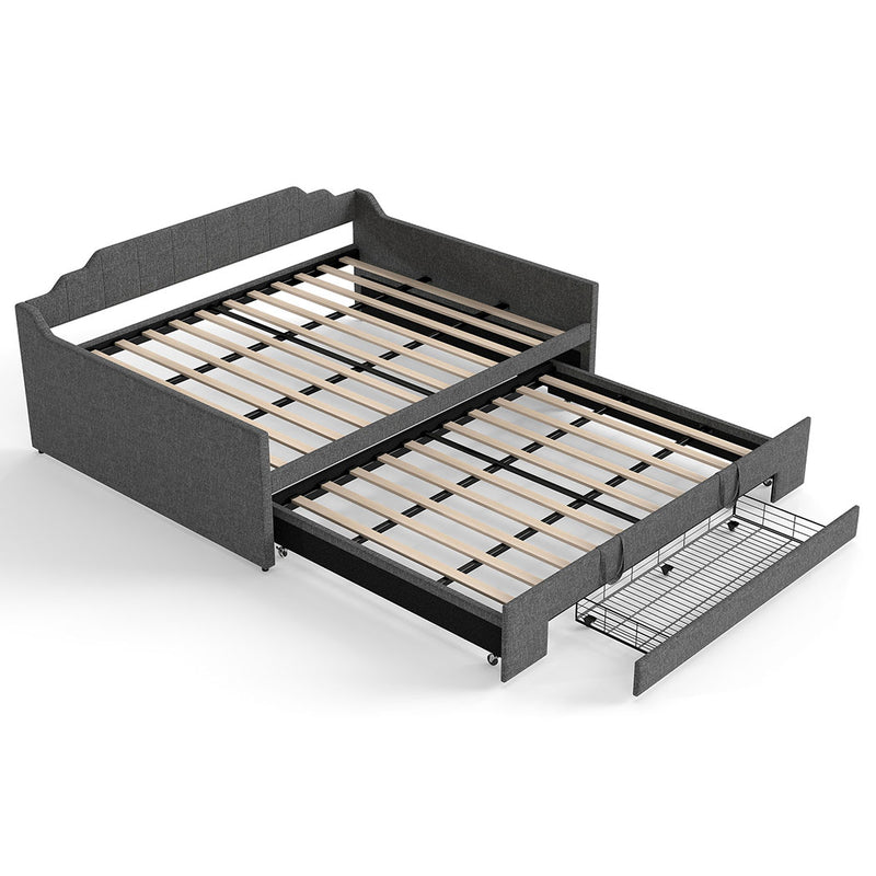 Familand Queen Size Daybed with Trundle Bed & Storage Drawer in Grey