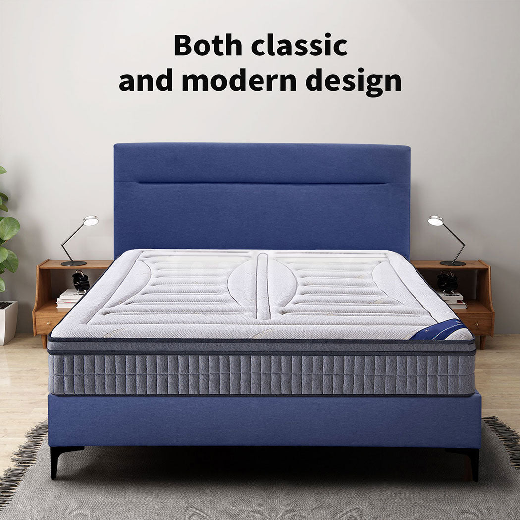 Familand Queen Size Platform Bed Frame Upholstered Headboard in Blue