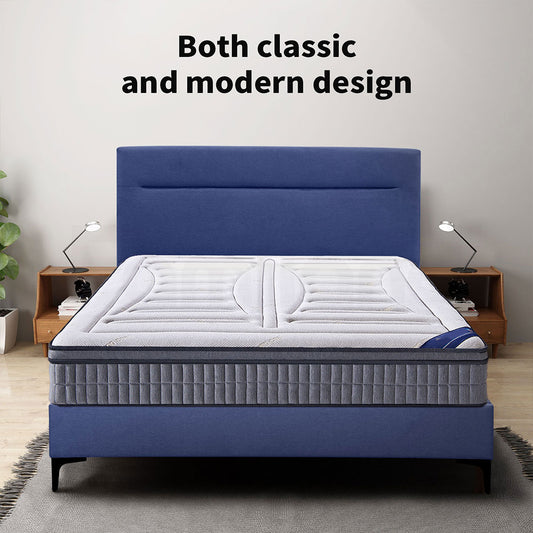 Familand Queen Size Platform Bed Frame Upholstered Headboard in Blue