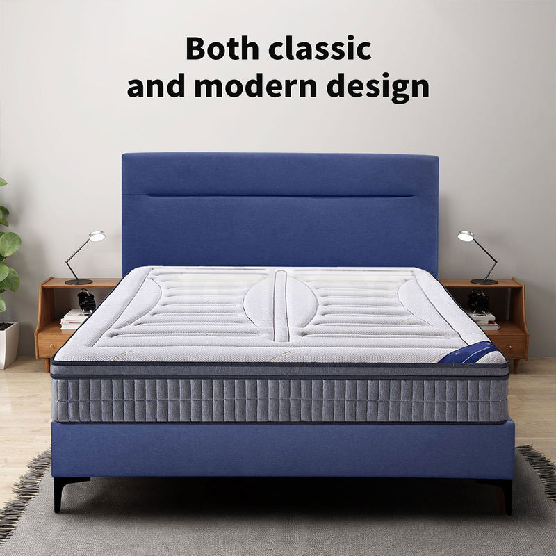 Familand Queen Size Platform Bed Frame Upholstered Headboard in Blue
