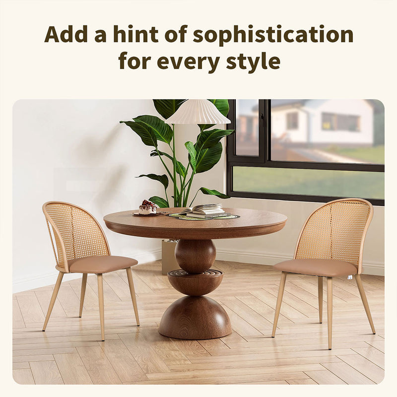 Familand Faux Leather Dining Chairs Set Of 4 with Rattan Back in Cream