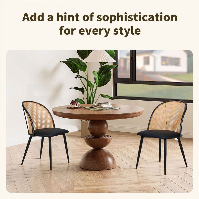 Familand Faux Leather Dining Chairs Set Of 4 with Rattan Back in Black