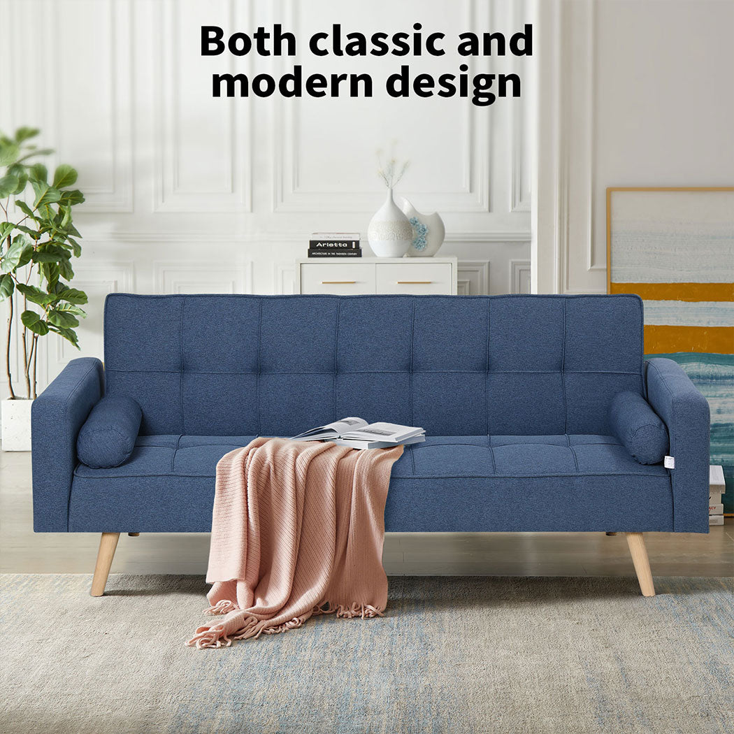 Familand 3 Seater Convertible Futon Sofa Bed Blue