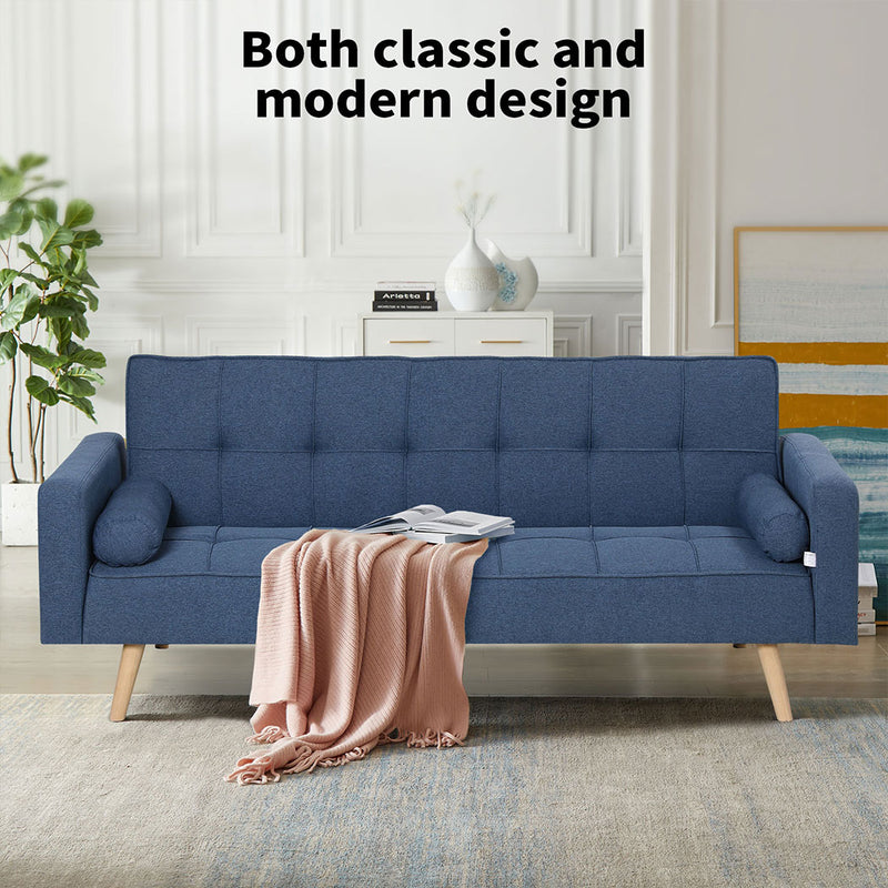 Familand 3 Seater Convertible Futon Sofa Bed Blue