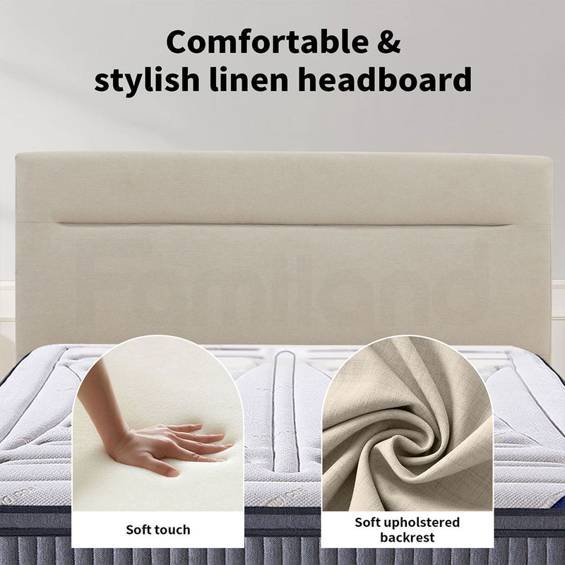 Familand Queen Size Platform Bed Frame Upholstered Headboard in Cream