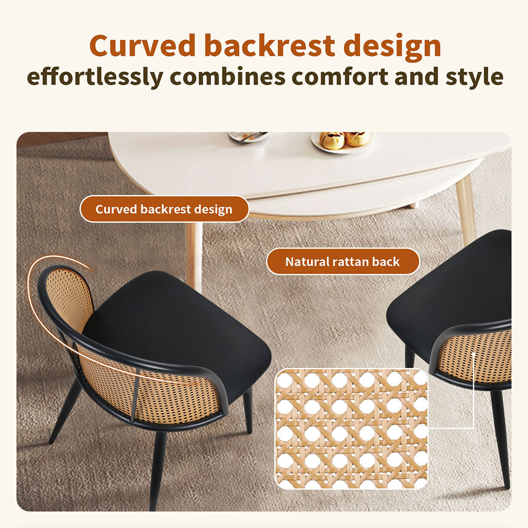 Familand Faux Leather Dining Chairs Set Of 4 with Rattan Back in Black