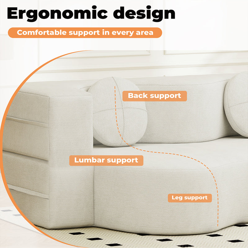 Familand 200cm Convertible Memory Foam Sofa Bed in Cream