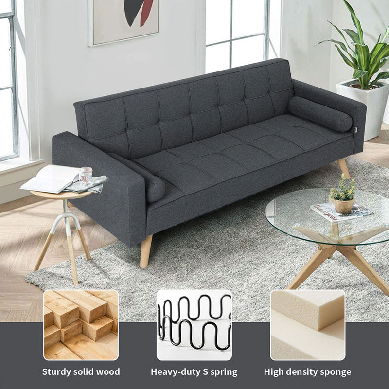 Familand 3 Seater Convertible Futon Sofa Bed, Linen Loveseat Sofa,Grey