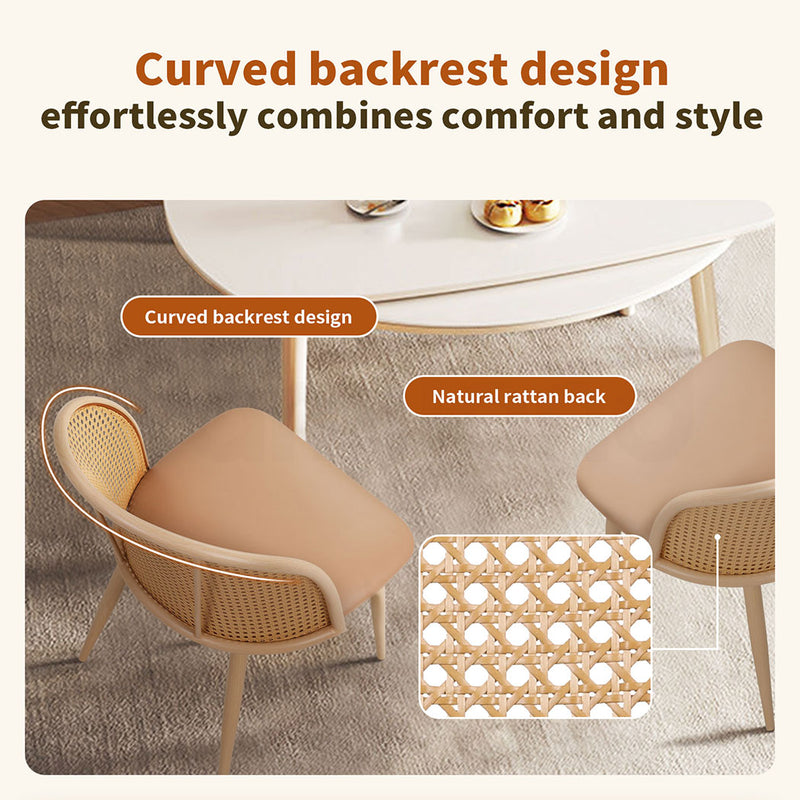 Familand Faux Leather Dining Chairs Set Of 4 with Rattan Back in Cream