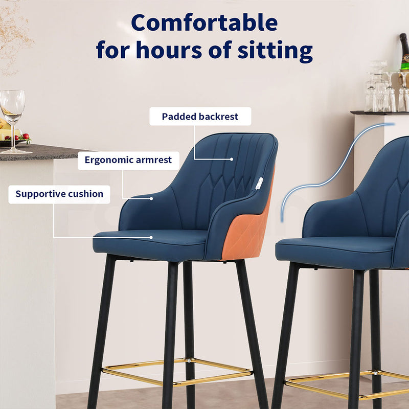 Familand Faux Leather Bar Stools Set Of 2 in Navy