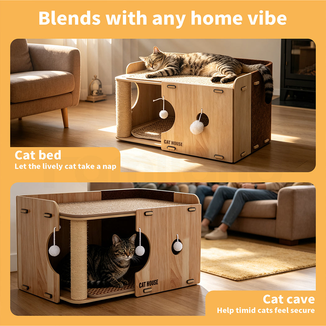 Tedi's 2-Tier Wooden Cat House