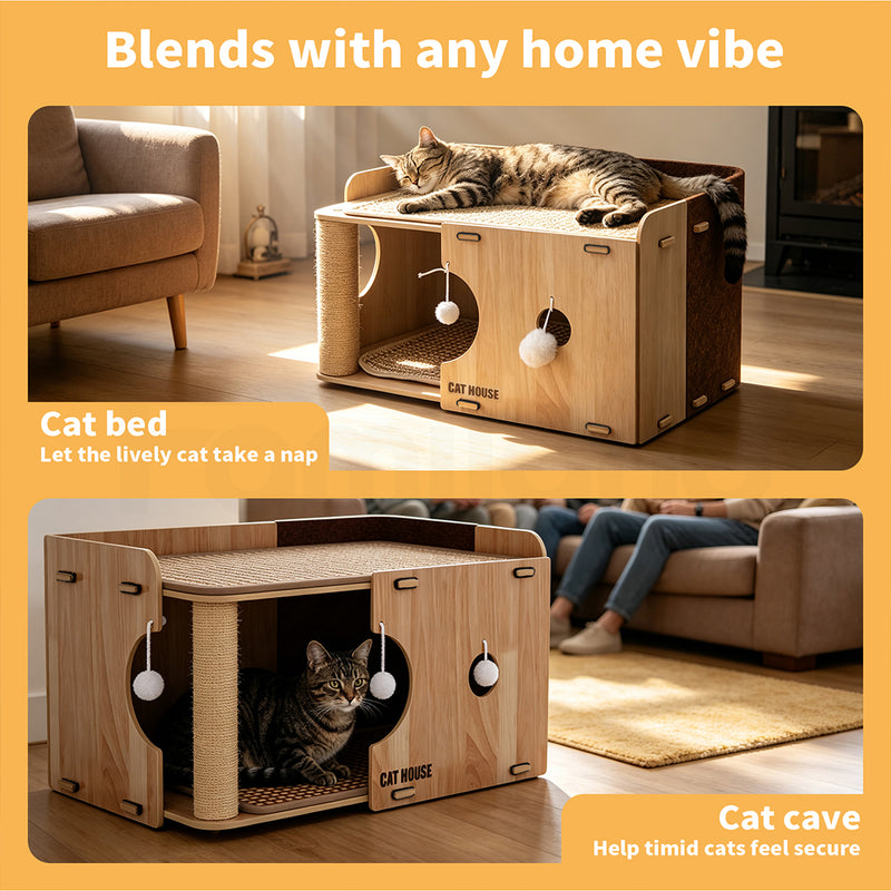 Tedi's 2-Tier Wooden Cat House