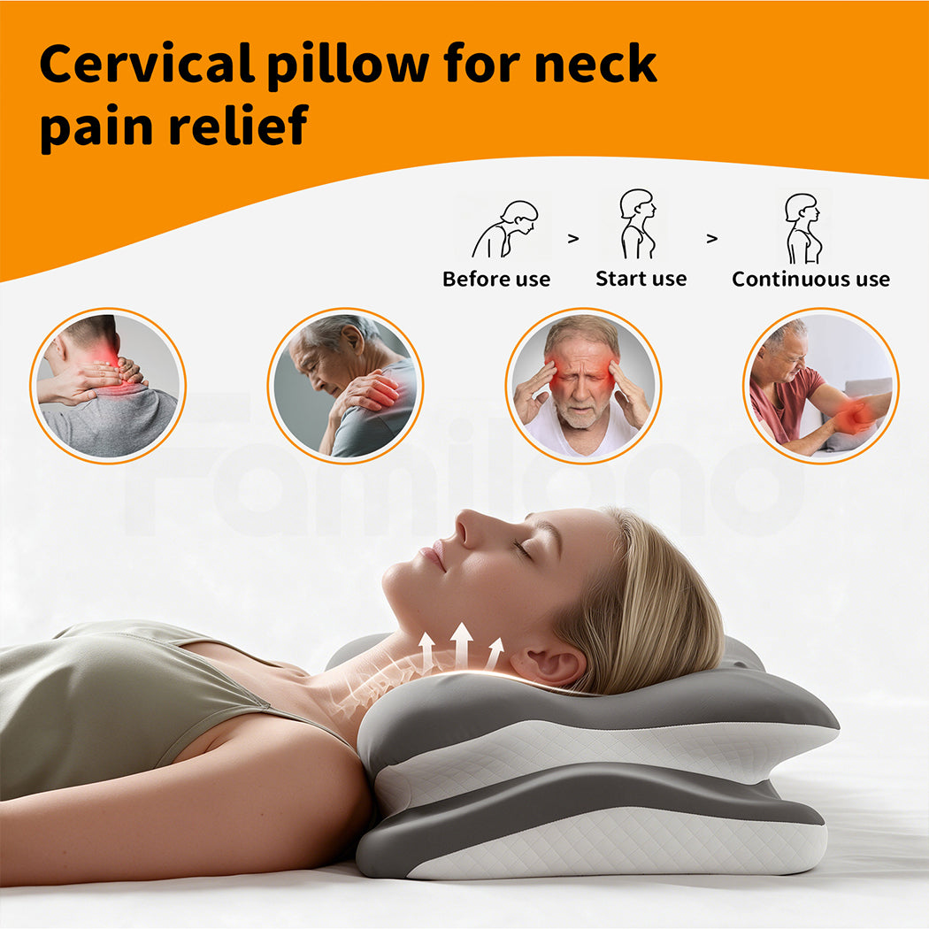 Familand Memory Foam Cervical Neck Pillow in Grey