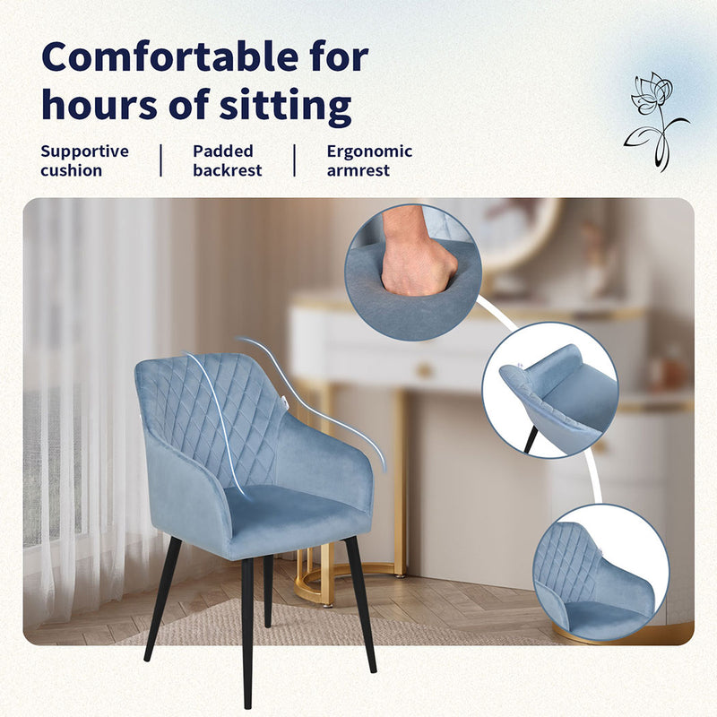 Familand Velvet Dining Chairs Set Of 2 in Blue